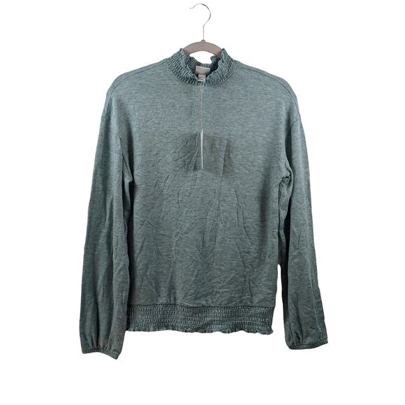 High Neck Smocked Sweater Knit A New Day Turquoise Green XS Long Sleeve Career - Picture 2 of 7